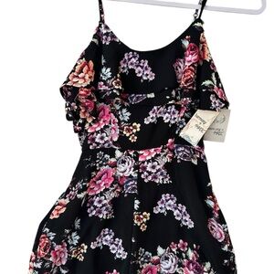 Short/Suit Floral Ruffle Sundress Shorts - Black with Pink Floral